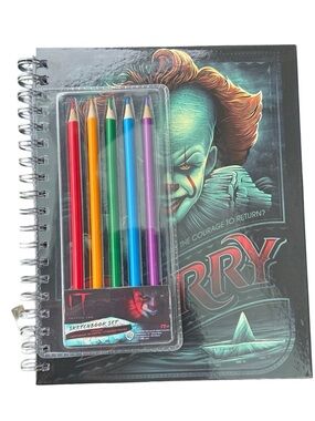 Pennywise Clown IT Sketchbook Set Color Pencils Horror Halloween Spiral Bound